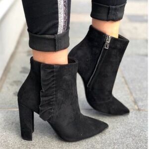 NWOT Ted Baker London Frillis Booties, Black Suede, Size 9.5